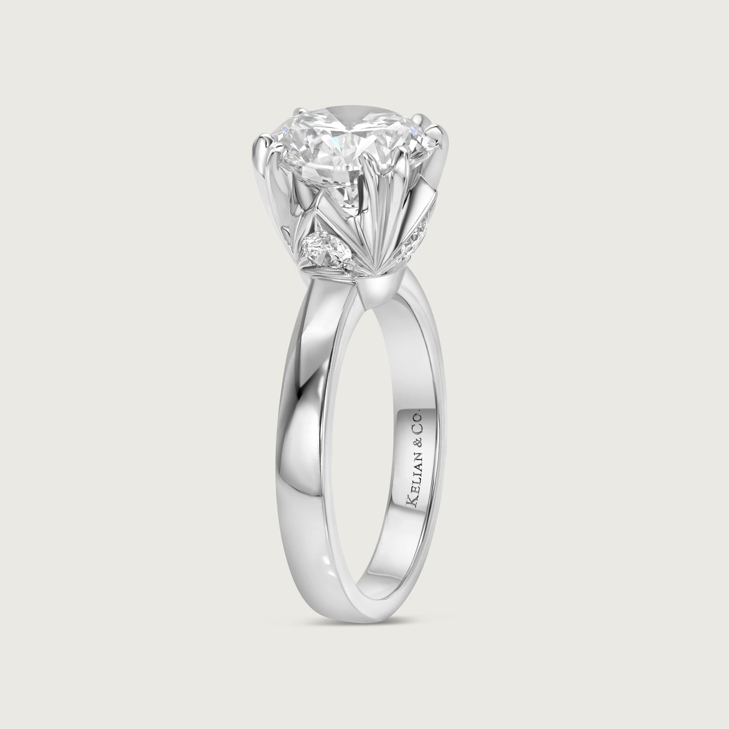 Solitaire Diamond Ring with French Pavé Accents in White Gold