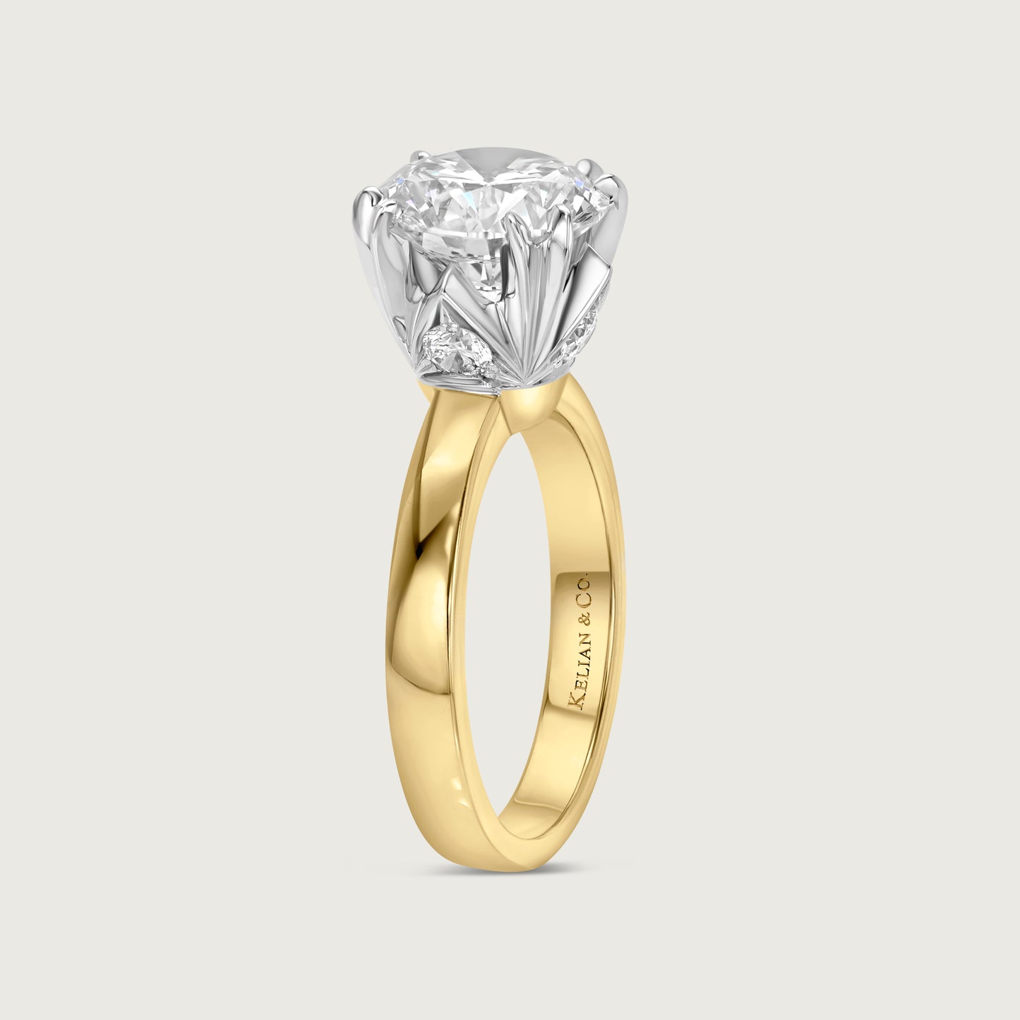 Solitaire Diamond Ring with French Pavé Accents in Yellow Gold