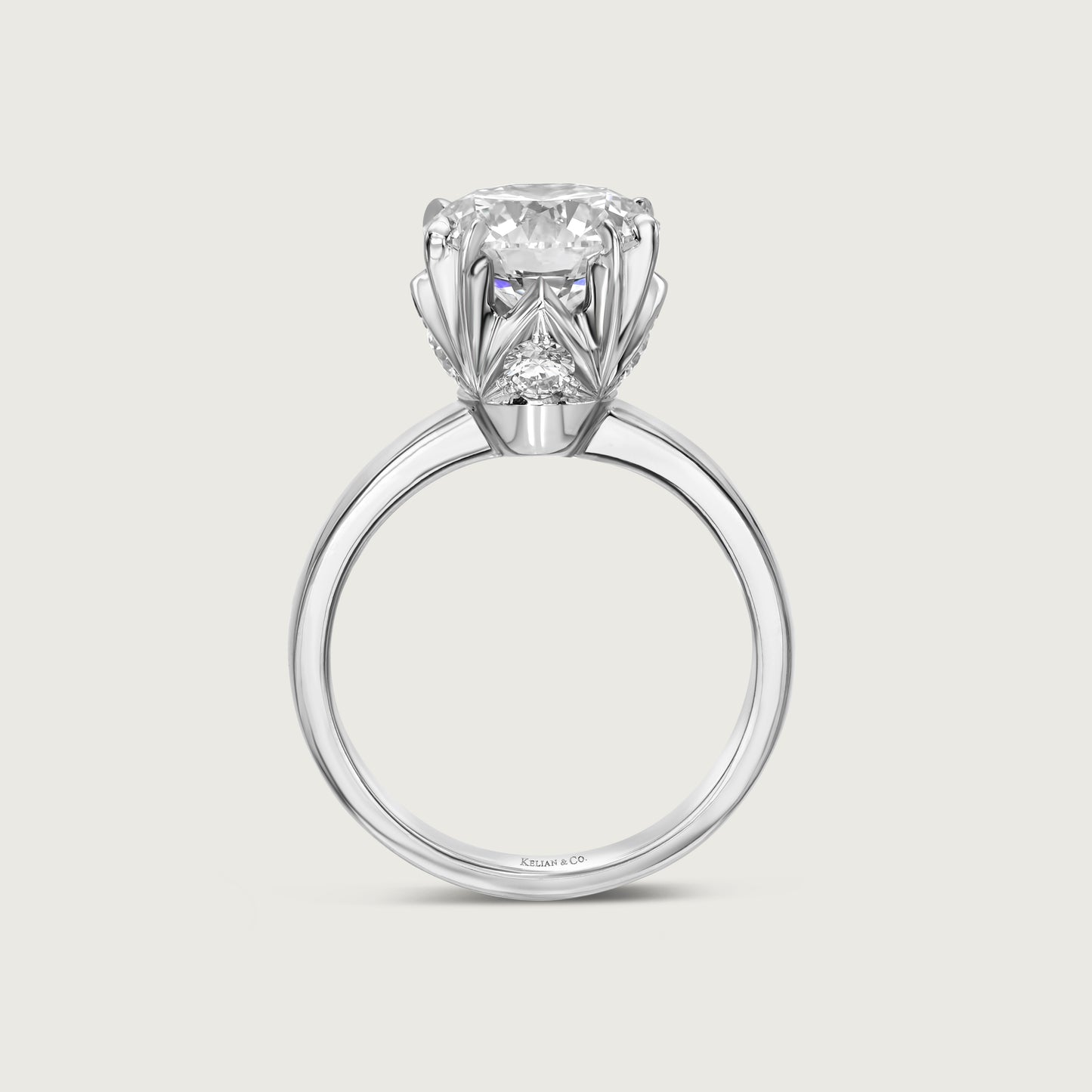 Solitaire Diamond Ring with French Pavé Accents in White Gold