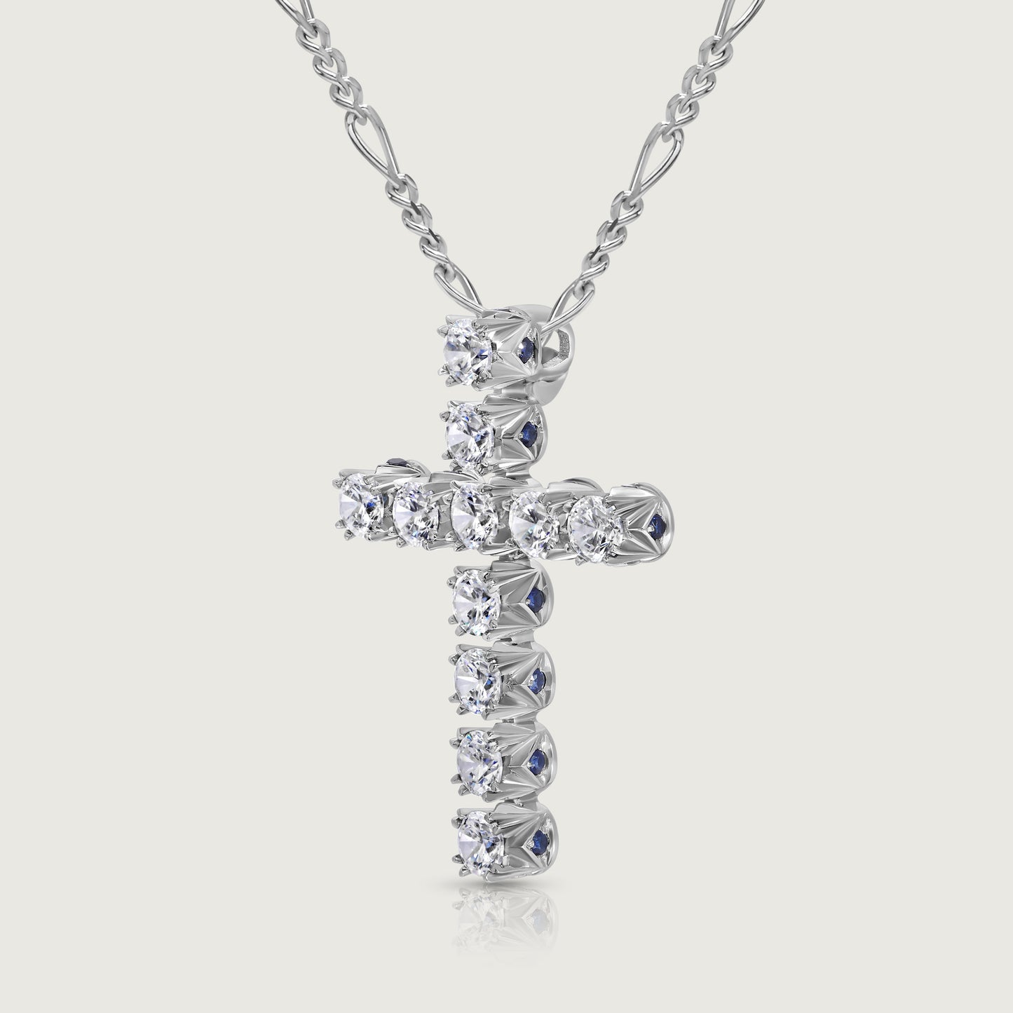 BOND Sapphire and Diamond Petite Cross Pendant in White Gold