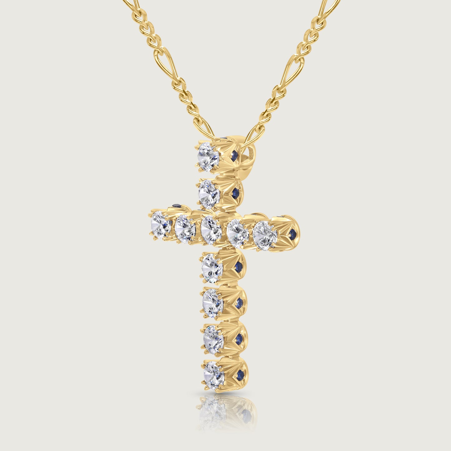 BOND Sapphire and Diamond Petite Cross Pendant in White Gold