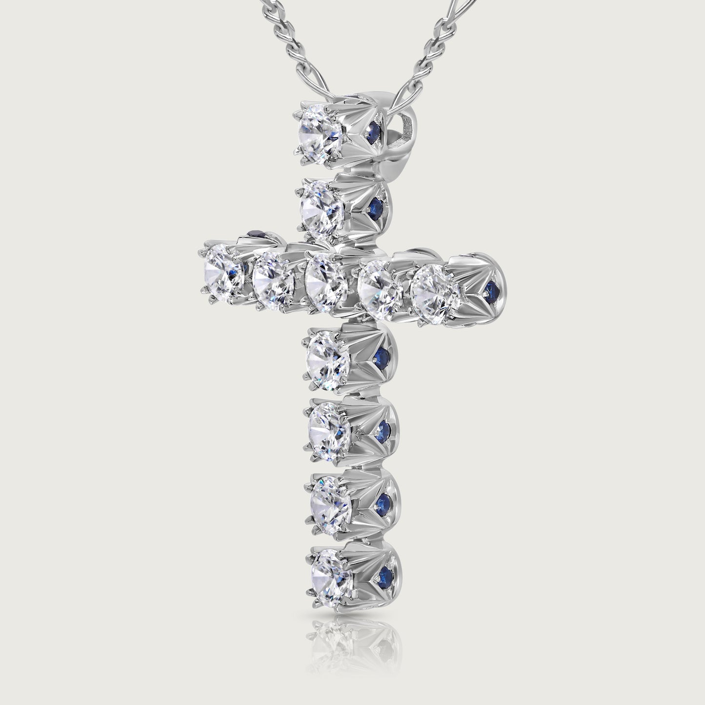 BOND Sapphire and Diamond Grand Cross Pendant in White Gold
