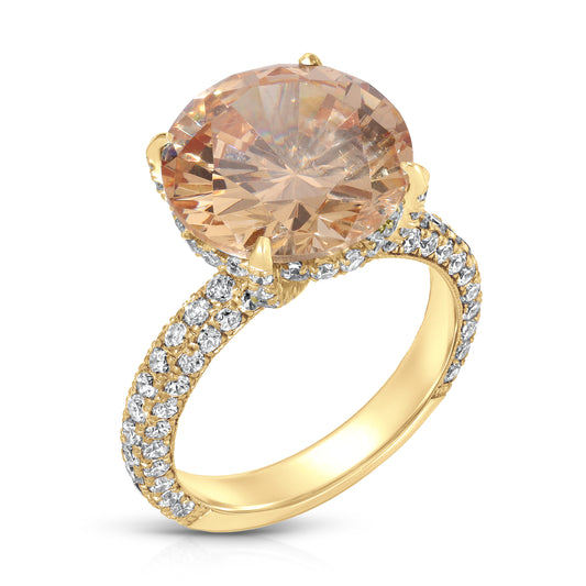 Citrine And Diamond French Pave Ring In 18k Yellow Gold