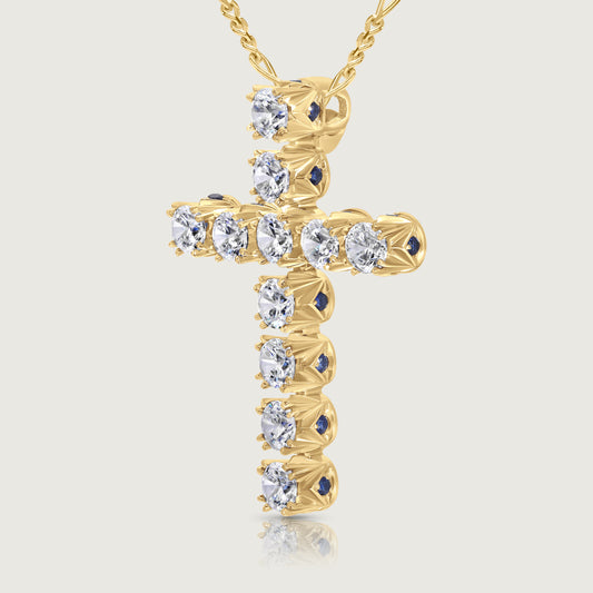 BOND Sapphire and Diamond Grand Cross Pendant in Yellow Gold