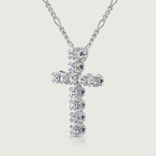 BOND Sapphire and Diamond Petite Cross Pendant in White Gold