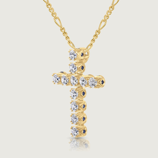 BOND Sapphire and Diamond Petite Cross Pendant in White Gold
