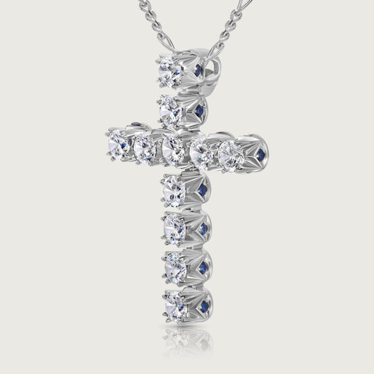 BOND Sapphire and Diamond Grand Cross Pendant in White Gold