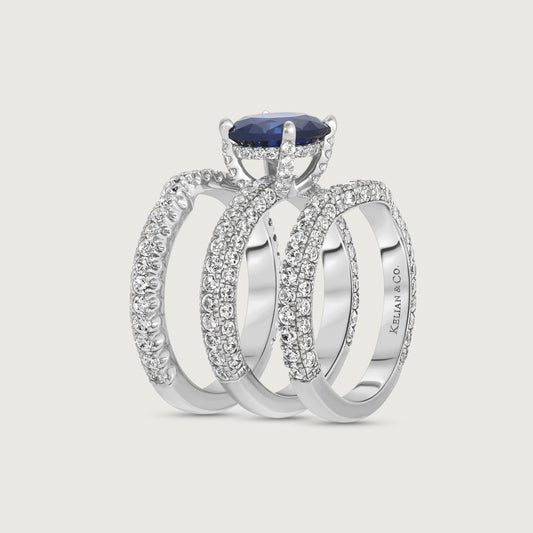 Sapphire and Diamond Triple Band Ring in White Gold