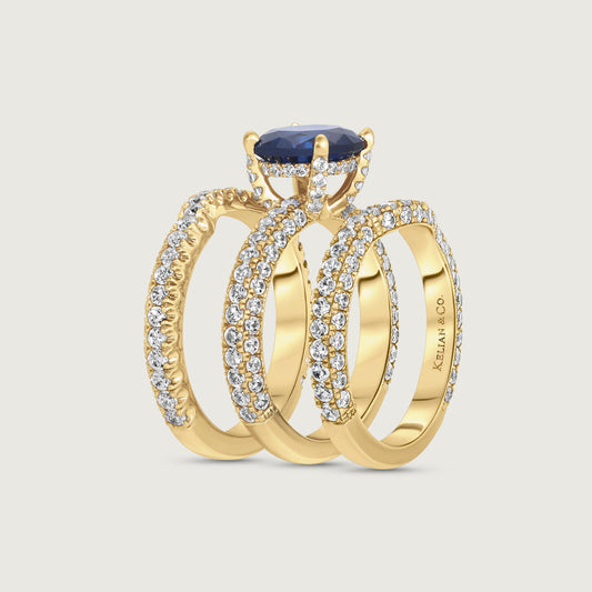 Sapphire and Diamond Triple Band Ring in Yellow Gold