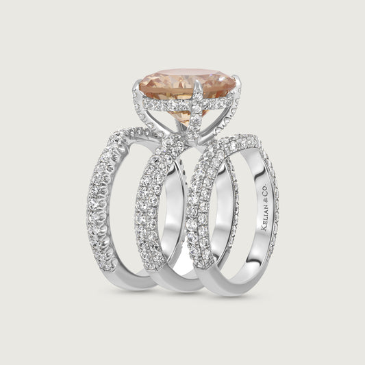 Citrine and Triple Pavé Diamond Ring in Yellow Gold