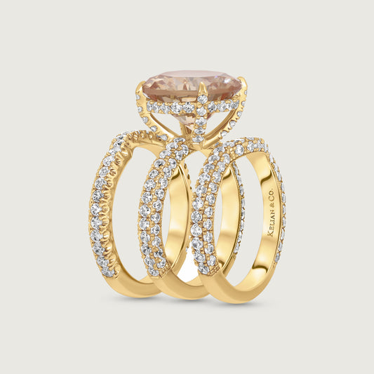 Citrine and Triple Pavé Diamond Ring in Yellow Gold